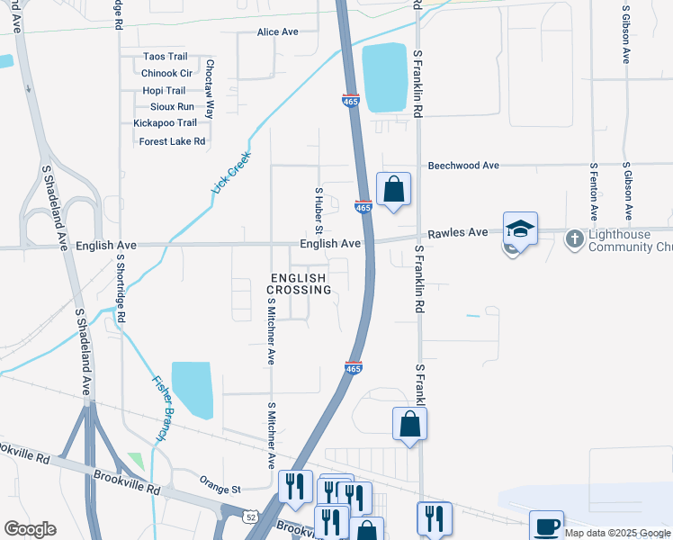 map of restaurants, bars, coffee shops, grocery stores, and more near 539 Narrow Brook Drive in Indianapolis
