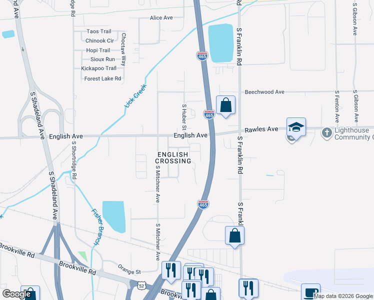 map of restaurants, bars, coffee shops, grocery stores, and more near 611 Woods Crossing Lane in Indianapolis