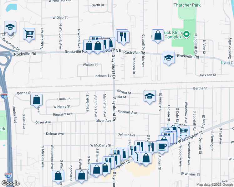 map of restaurants, bars, coffee shops, grocery stores, and more near 309 South Lynhurst Drive in Indianapolis