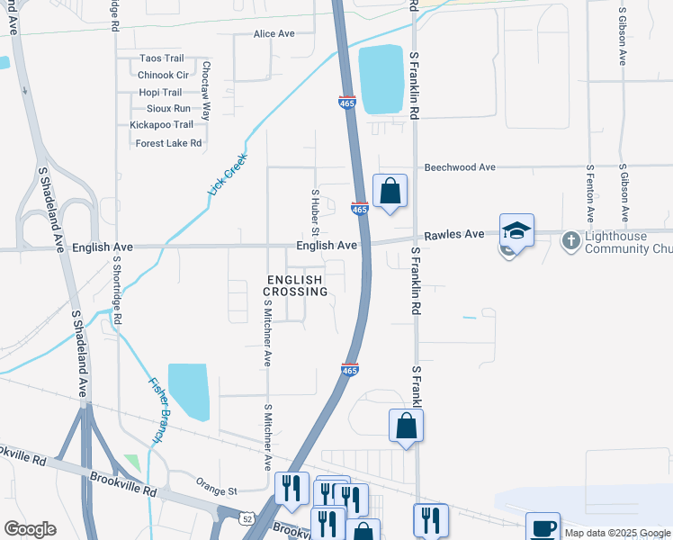 map of restaurants, bars, coffee shops, grocery stores, and more near 539 Narrow Brook Drive in Indianapolis