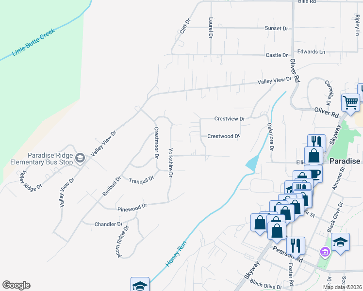 map of restaurants, bars, coffee shops, grocery stores, and more near 430 Locksley Court in Paradise