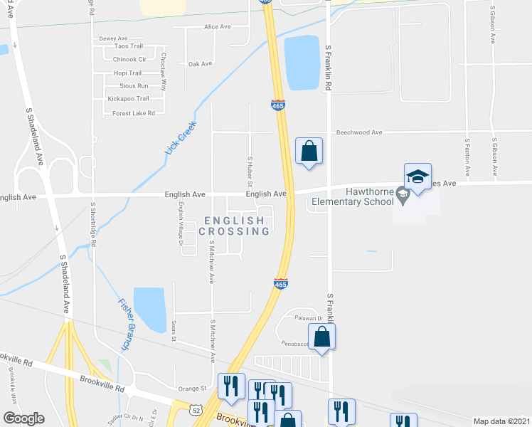 map of restaurants, bars, coffee shops, grocery stores, and more near 7756 Mountain Stream Way in Indianapolis