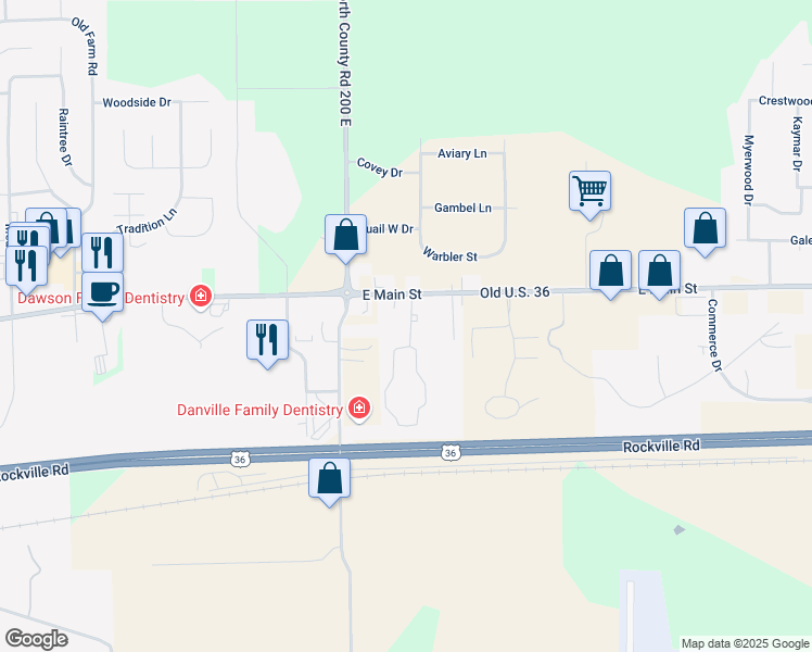 map of restaurants, bars, coffee shops, grocery stores, and more near 112 Woodberry Drive in Danville