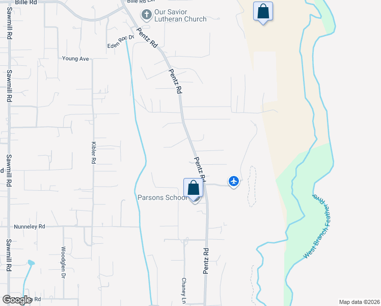 map of restaurants, bars, coffee shops, grocery stores, and more near 6119 Pentz Road in Paradise