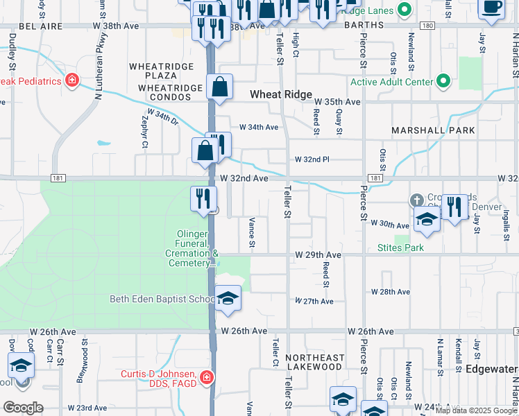 map of restaurants, bars, coffee shops, grocery stores, and more near 3010 Upham Court in Wheat Ridge