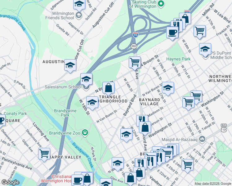map of restaurants, bars, coffee shops, grocery stores, and more near 816 West 22nd Street in Wilmington