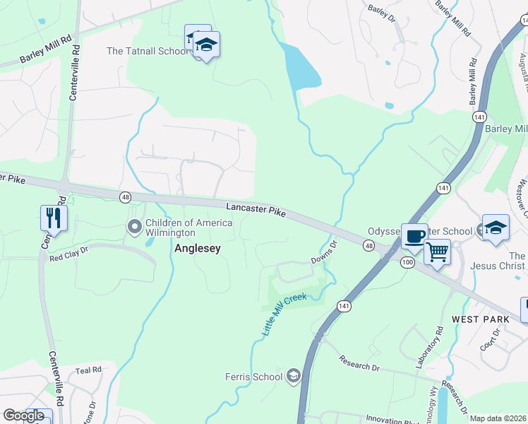 map of restaurants, bars, coffee shops, grocery stores, and more near 2 Laird Court in Wilmington