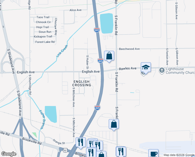 map of restaurants, bars, coffee shops, grocery stores, and more near 539 Narrow Brook Drive in Indianapolis