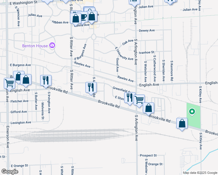 map of restaurants, bars, coffee shops, grocery stores, and more near 437 South Graham Avenue in Indianapolis