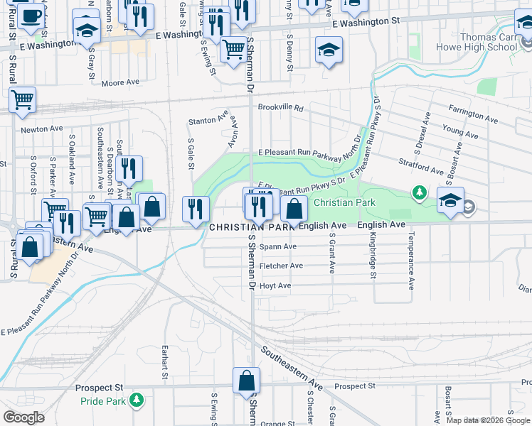 map of restaurants, bars, coffee shops, grocery stores, and more near in Indianapolis