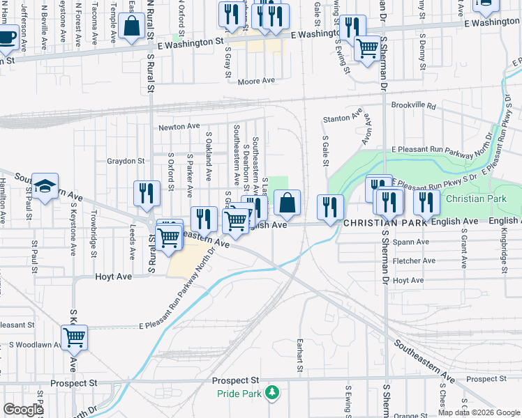map of restaurants, bars, coffee shops, grocery stores, and more near in Indianapolis