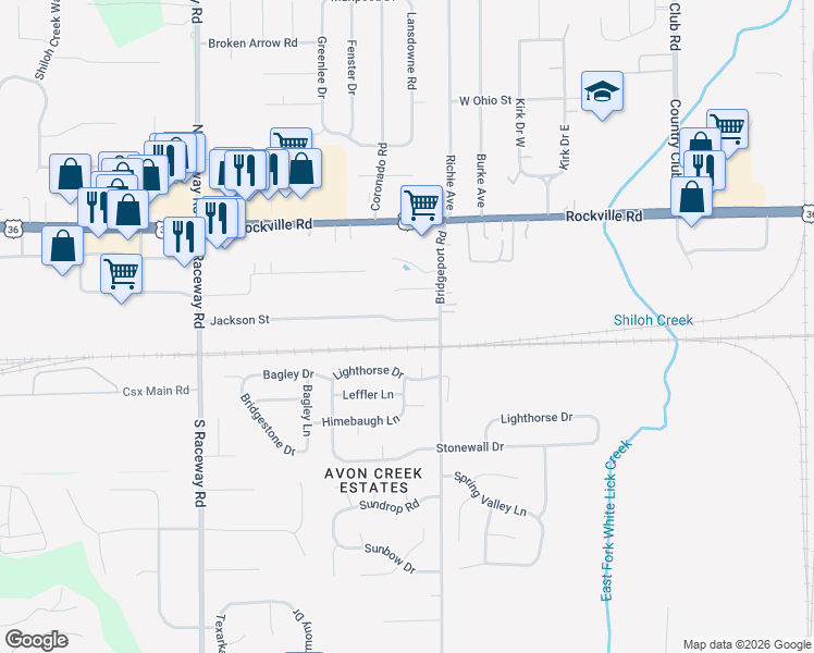 map of restaurants, bars, coffee shops, grocery stores, and more near 8845 Jackson Street in Indianapolis
