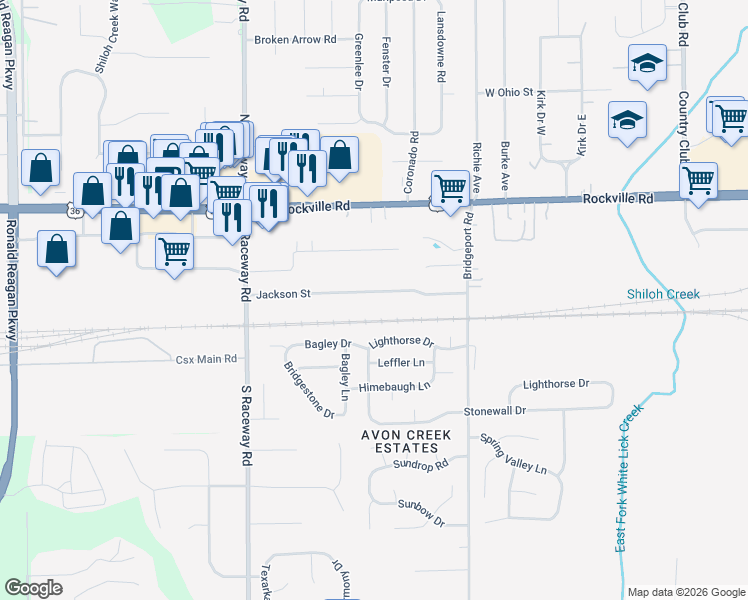 map of restaurants, bars, coffee shops, grocery stores, and more near 9011 Jackson Street in Indianapolis