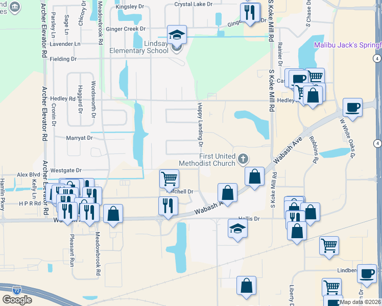 map of restaurants, bars, coffee shops, grocery stores, and more near 3564-3566 Fernwood Drive in Springfield