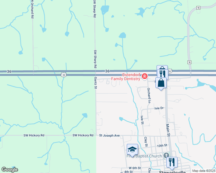 map of restaurants, bars, coffee shops, grocery stores, and more near 301 Park Avenue in Stewartsville