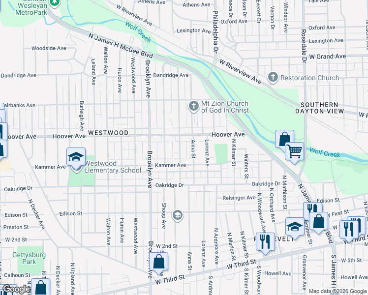 map of restaurants, bars, coffee shops, grocery stores, and more near 436 Gramont Avenue in Dayton