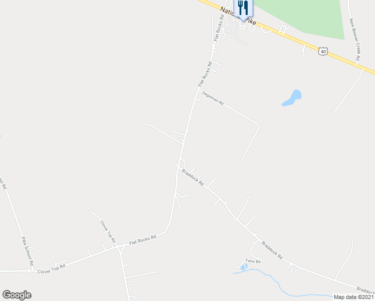 map of restaurants, bars, coffee shops, grocery stores, and more near 776 Flat Rock Rd in Markleysburg