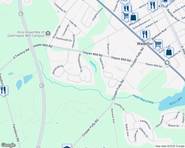 map of restaurants, bars, coffee shops, grocery stores, and more near 27 Windingbrook Drive in Atco
