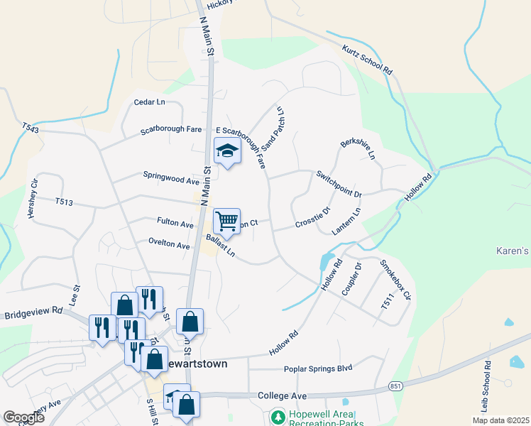 map of restaurants, bars, coffee shops, grocery stores, and more near 166 East Scarborough Fare in Stewartstown