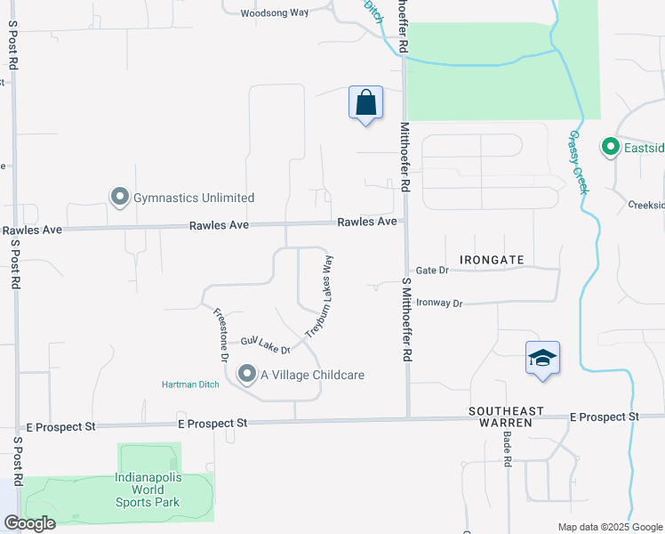 map of restaurants, bars, coffee shops, grocery stores, and more near 615 Treyburn Lakes Way in Indianapolis