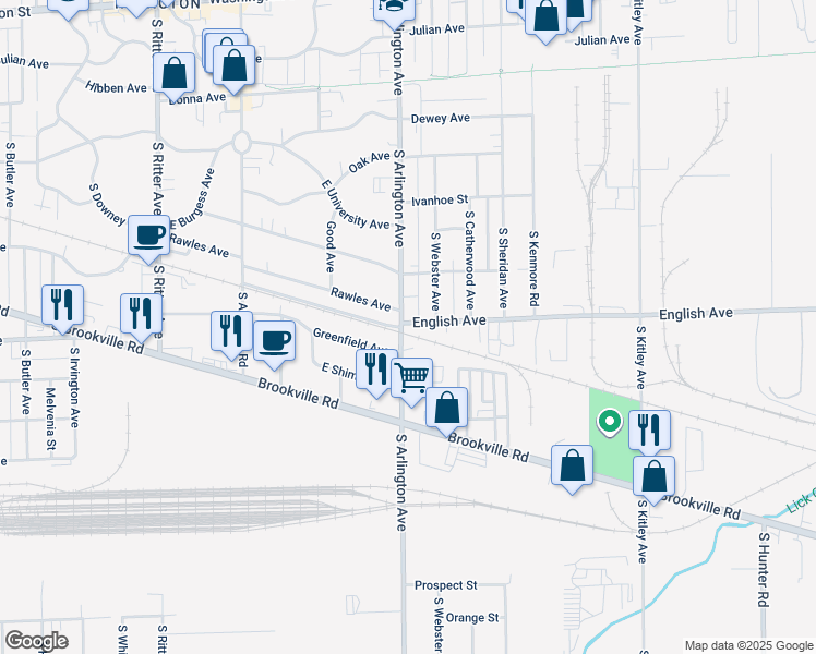 map of restaurants, bars, coffee shops, grocery stores, and more near 511 South Arlington Avenue in Indianapolis