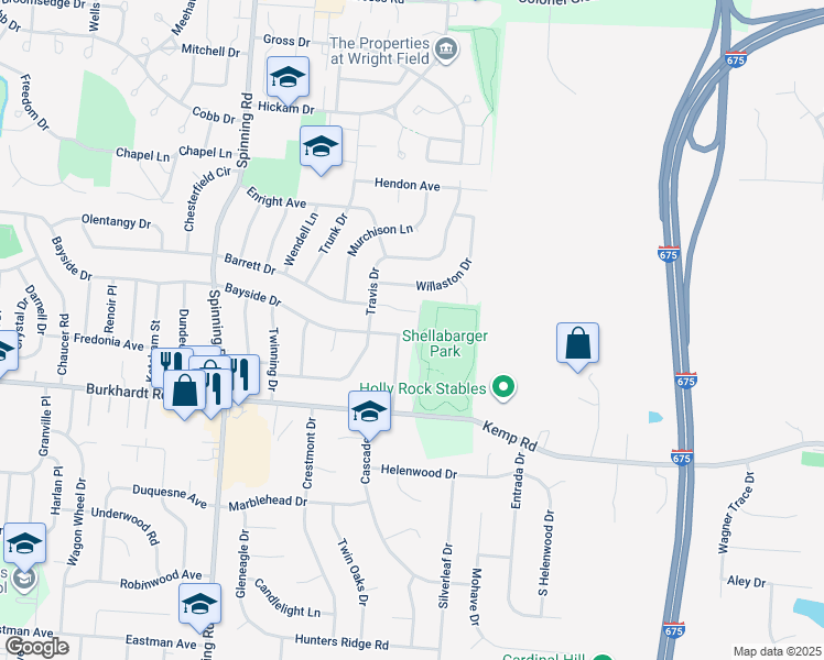 map of restaurants, bars, coffee shops, grocery stores, and more near 5875 Bayside Drive in Riverside