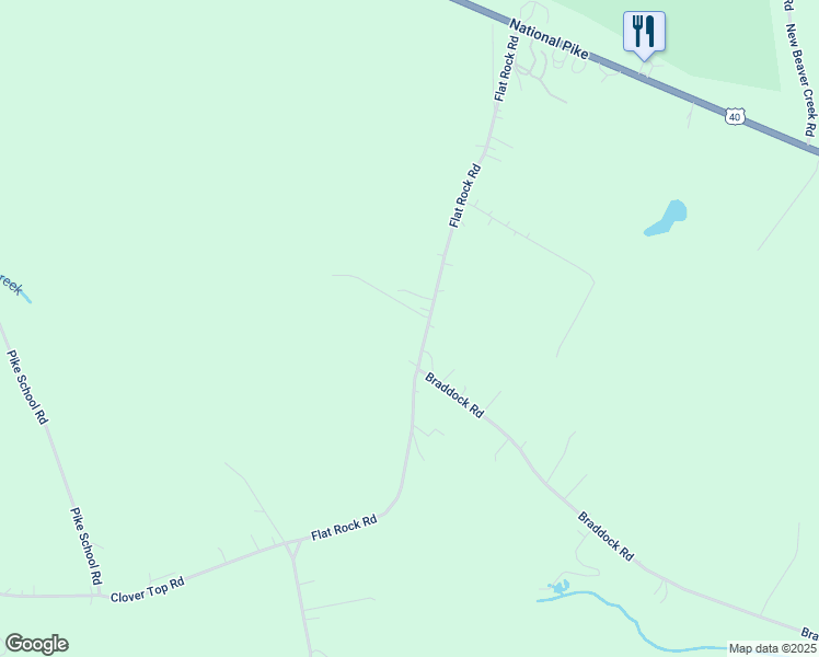 map of restaurants, bars, coffee shops, grocery stores, and more near 775 Flat Rock Road in Markleysburg