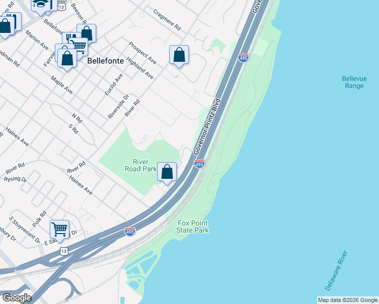 map of restaurants, bars, coffee shops, grocery stores, and more near 5219 Le Parc Drive in Wilmington