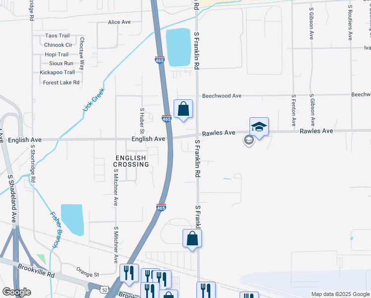 map of restaurants, bars, coffee shops, grocery stores, and more near 7900 Dunston Drive in Indianapolis