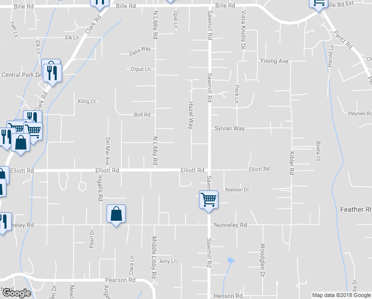 map of restaurants, bars, coffee shops, grocery stores, and more near 5907 Hazel Way in Paradise