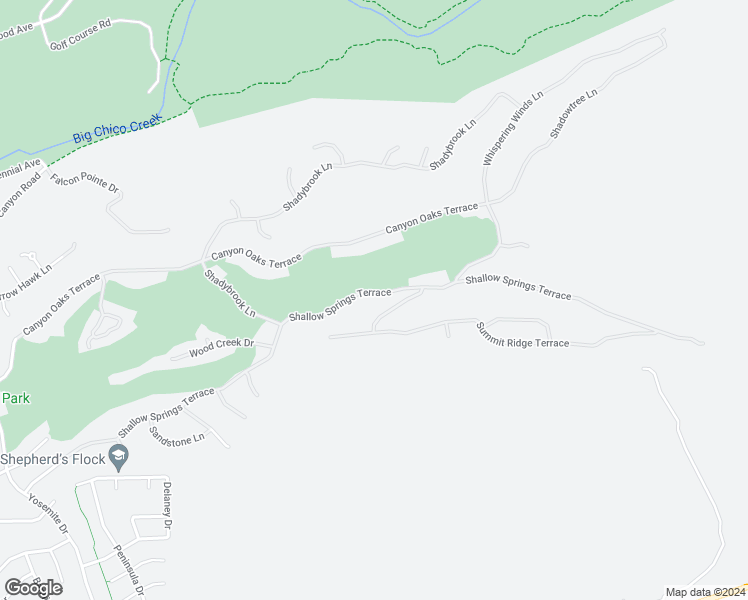 map of restaurants, bars, coffee shops, grocery stores, and more near 3217 Shallow Springs Terrace in Chico