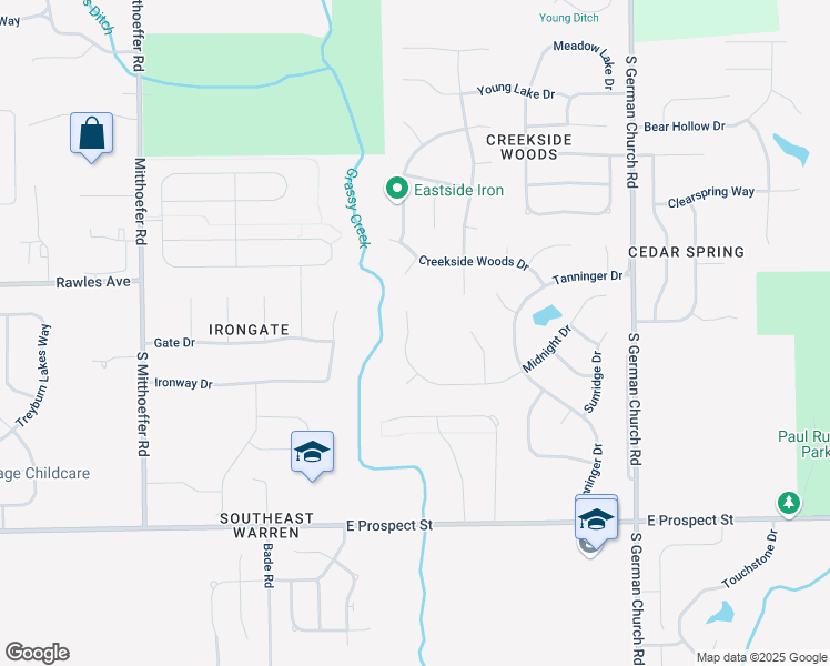 map of restaurants, bars, coffee shops, grocery stores, and more near 623 Midnight Court in Indianapolis