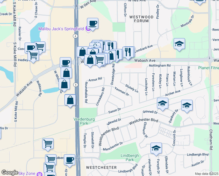 map of restaurants, bars, coffee shops, grocery stores, and more near 51 Drawbridge Road in Springfield