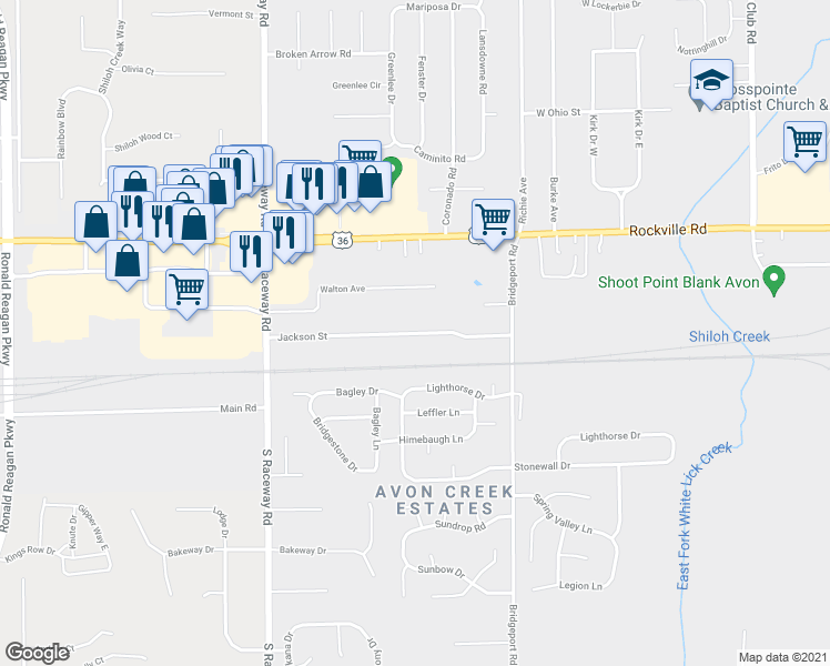 map of restaurants, bars, coffee shops, grocery stores, and more near 8946 Jackson Street in Indianapolis