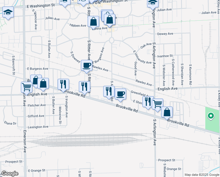 map of restaurants, bars, coffee shops, grocery stores, and more near 5702 Shimer Avenue in Indianapolis