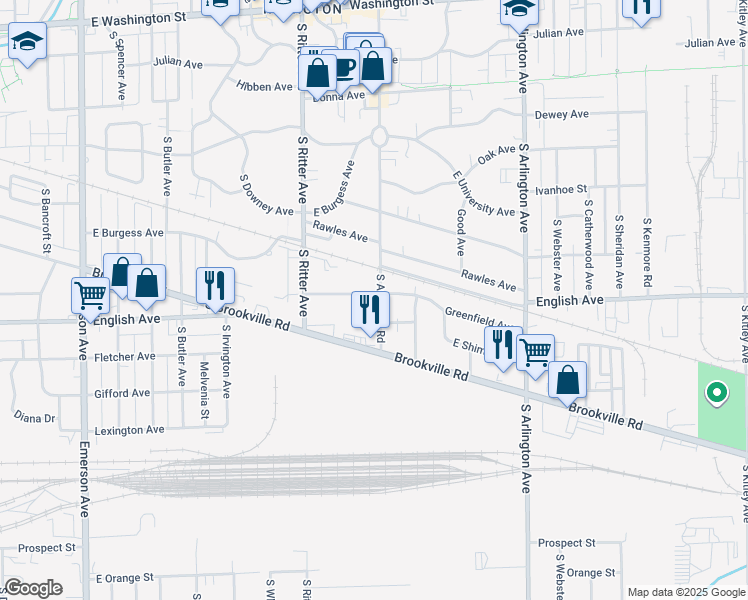 map of restaurants, bars, coffee shops, grocery stores, and more near 5702 Shimer Avenue in Indianapolis