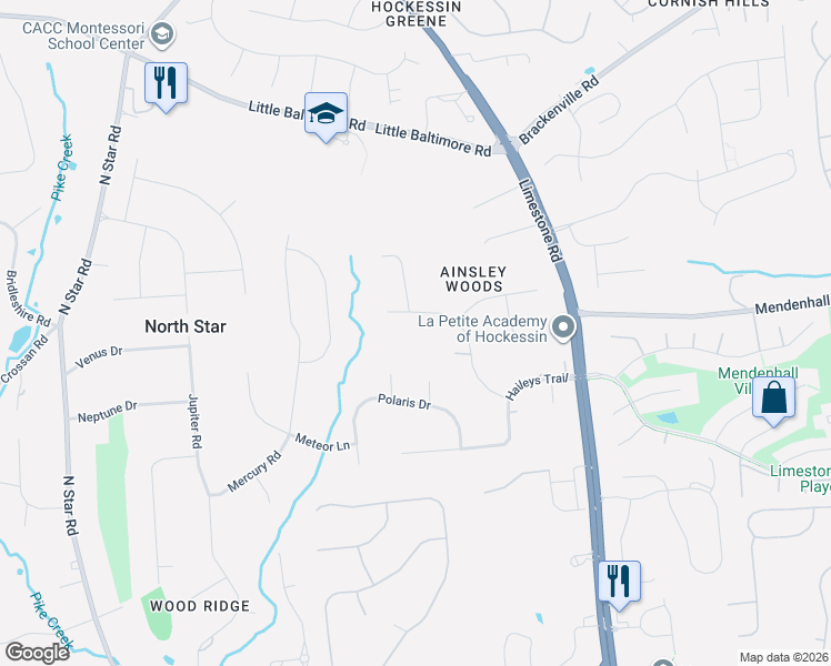 map of restaurants, bars, coffee shops, grocery stores, and more near 20 Jarrell Farms Drive in Newark