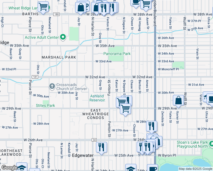 map of restaurants, bars, coffee shops, grocery stores, and more near 3002 Fenton Street in Wheat Ridge