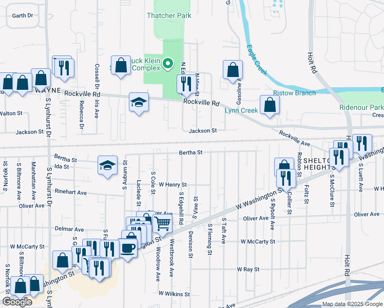 map of restaurants, bars, coffee shops, grocery stores, and more near 331 South Vine Street in Indianapolis