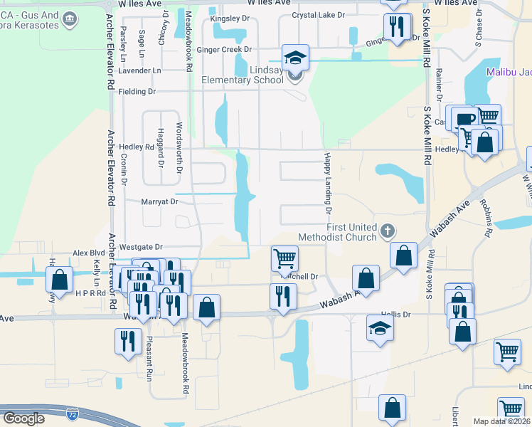 map of restaurants, bars, coffee shops, grocery stores, and more near 2900-2930 Wheatley Ct in Springfield