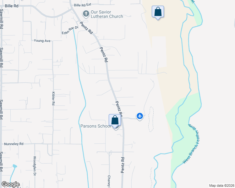 map of restaurants, bars, coffee shops, grocery stores, and more near 6119 Pentz Road in Paradise