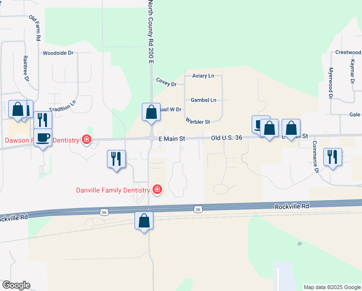 map of restaurants, bars, coffee shops, grocery stores, and more near 310 Woodberry Drive in Danville