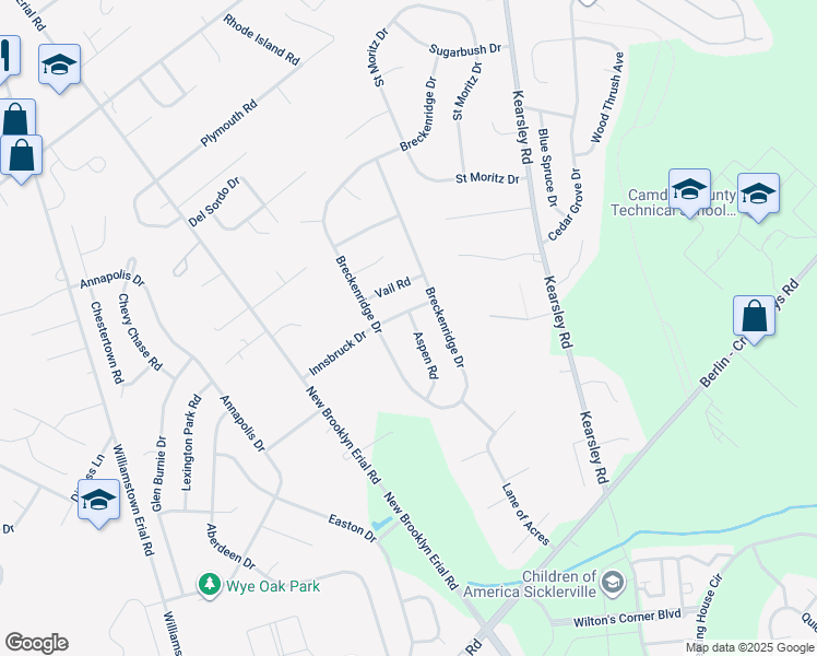 map of restaurants, bars, coffee shops, grocery stores, and more near 2 Aspen Road in Sicklerville