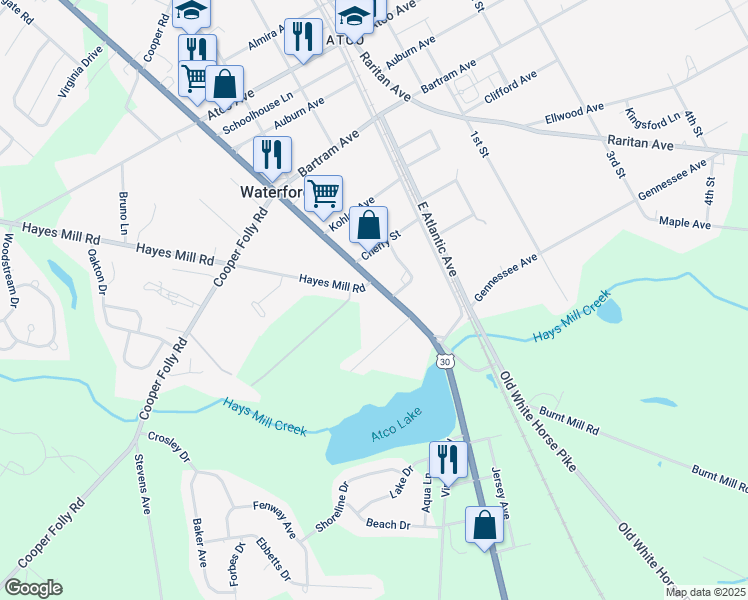 map of restaurants, bars, coffee shops, grocery stores, and more near 211 Trout Drive in Waterford
