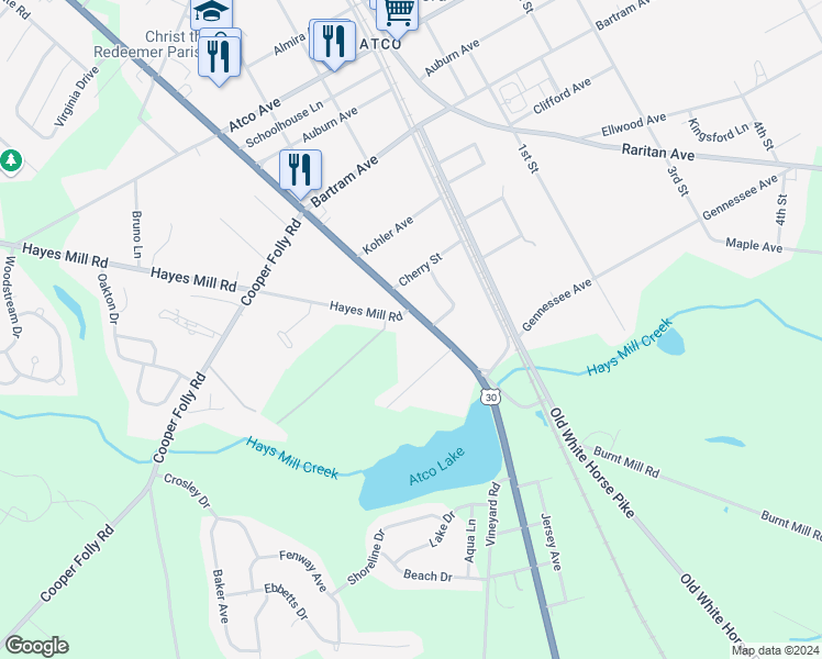 map of restaurants, bars, coffee shops, grocery stores, and more near 515 White Horse Pike in Waterford