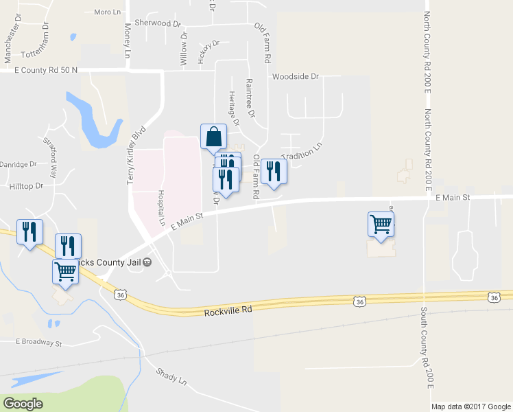 map of restaurants, bars, coffee shops, grocery stores, and more near 3 Old Farm Rd in Danville