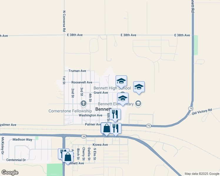 map of restaurants, bars, coffee shops, grocery stores, and more near 640 6th Street in Bennett