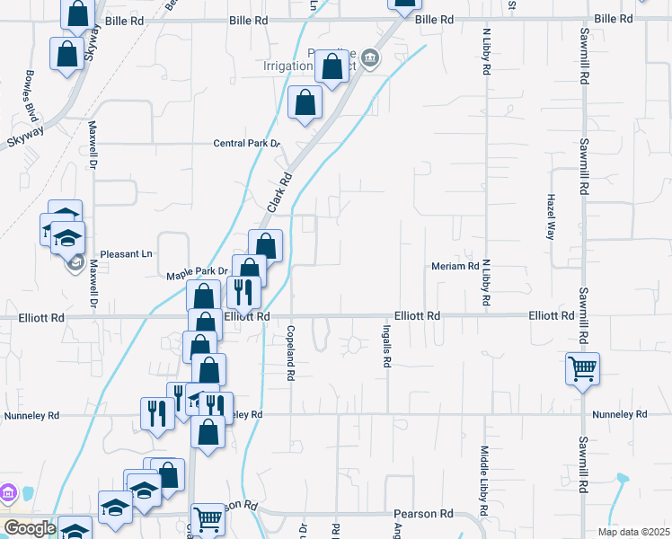 map of restaurants, bars, coffee shops, grocery stores, and more near 5972 Copeland Road in Paradise