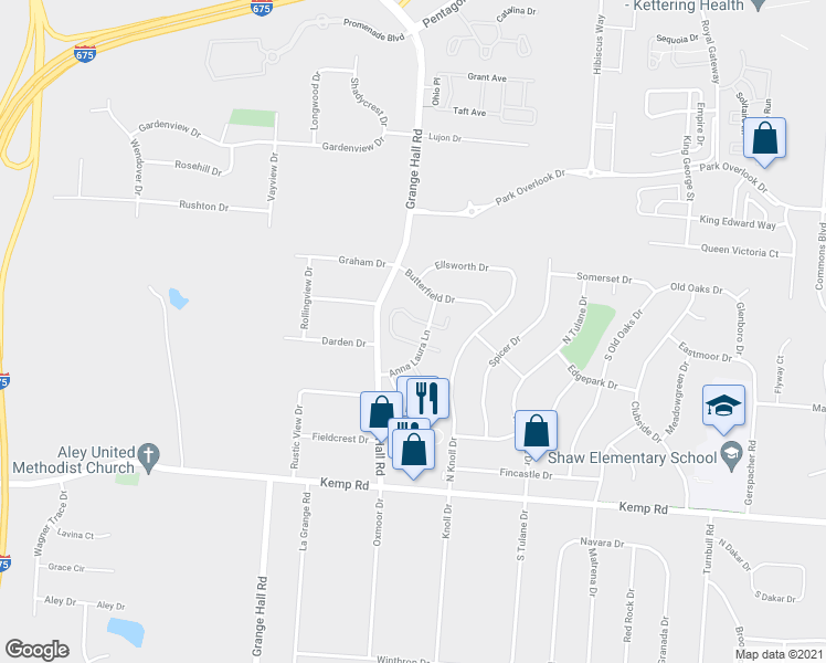 map of restaurants, bars, coffee shops, grocery stores, and more near 2400 Hemlock Drive in Beavercreek