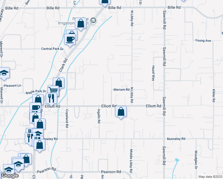 map of restaurants, bars, coffee shops, grocery stores, and more near Debbie Ln & Meriam Rd in Paradise